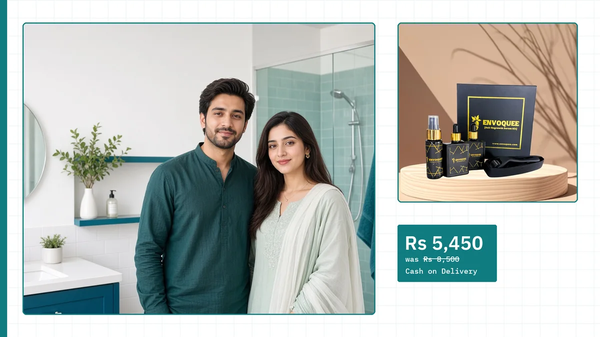 Hair Regrowth Serum Kit with hair serum, Anti Septic prep spray and 540-needle derma roller next to the gift box. Cash on delivery across Pakistan, Rs 5,450