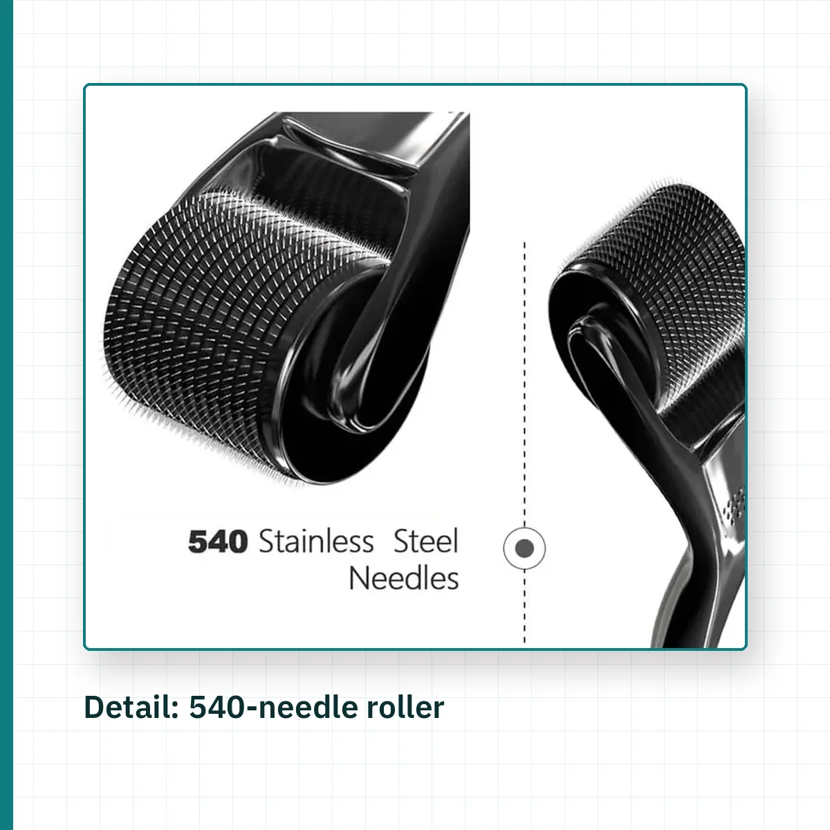 Close-up of the kit's 540-needle stainless steel derma roller